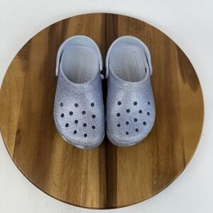 Big Kids Crocs Classic Purple Glitter Casual Slingback‎ Clogs Shoes Size 3 Y GUC